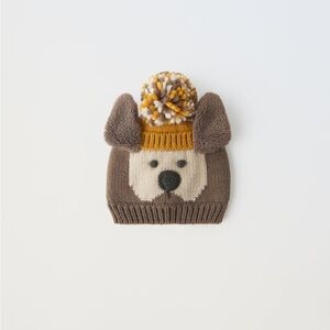 NWT Zara 1-3Y puppy dog knit hat toque with pom pom and ears